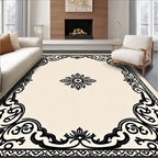Elegant Black Scrollwork Floral Frame Rug