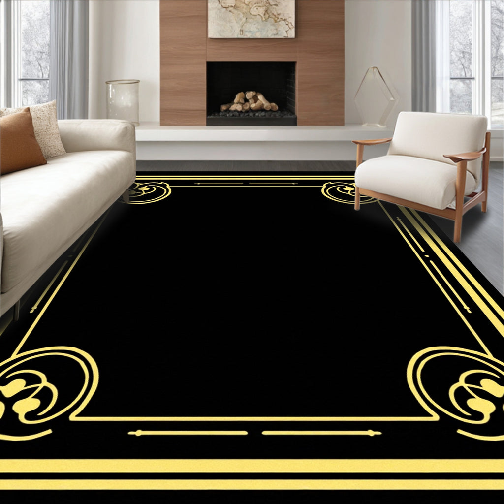 Elegant Golden Swirl Art Deco Design Rug