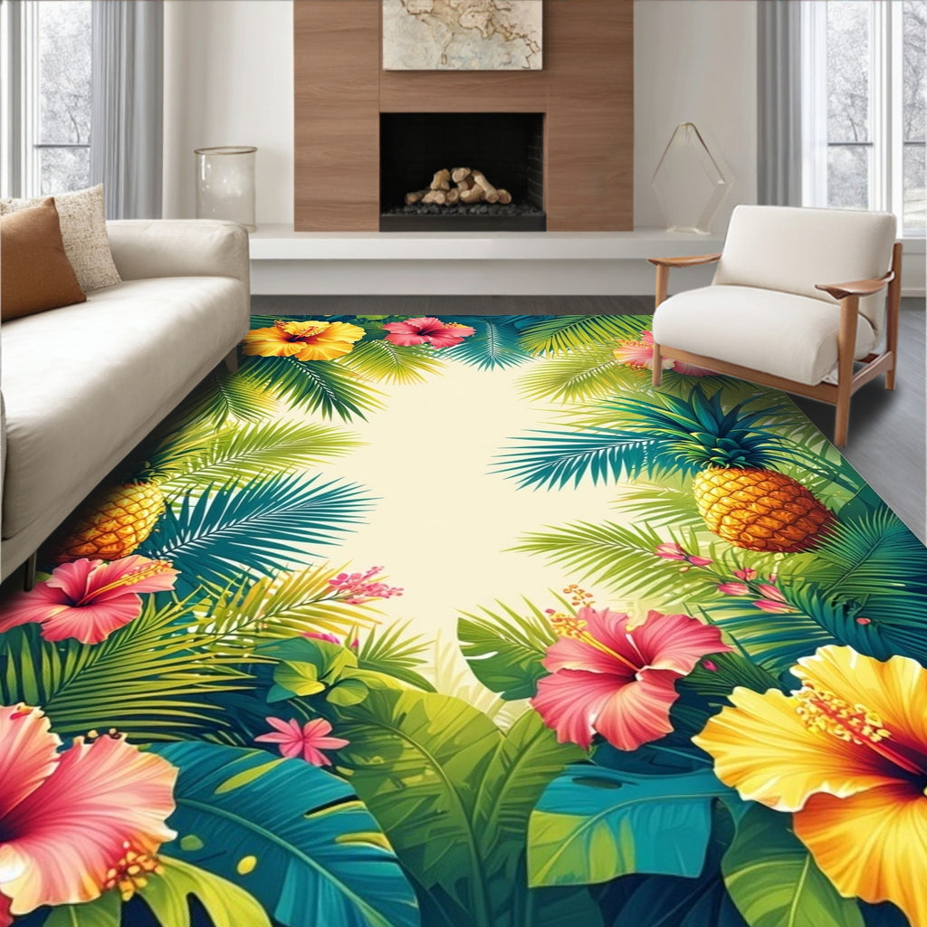 Tropical Floral Pineapple Jungle Design Rug