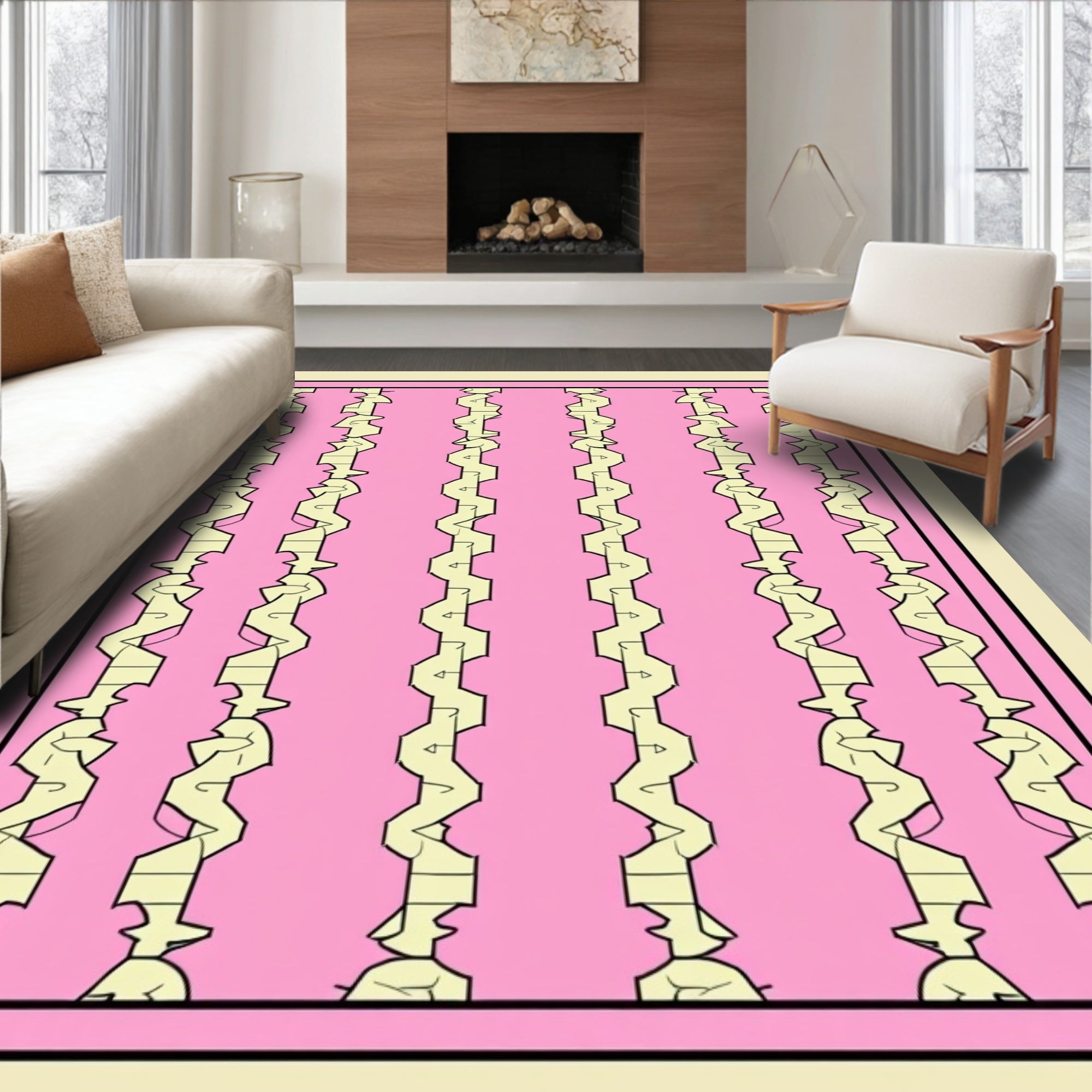 Pink Yellow Abstract Geometric Pattern Rug