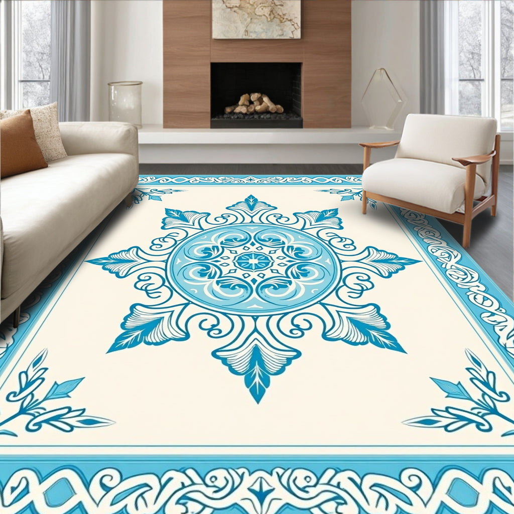 Blue Floral Medallion Border Rug