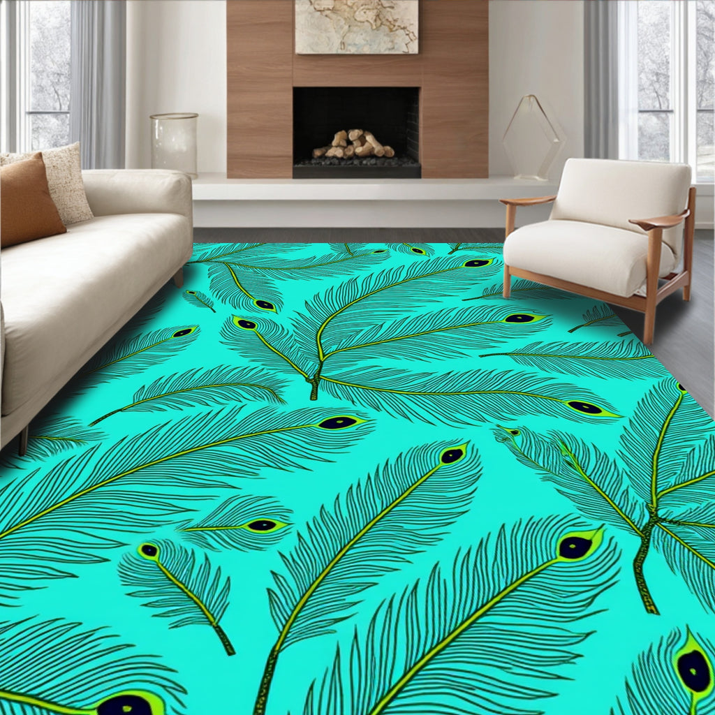 Aqua Peacock Feather Pattern Rug