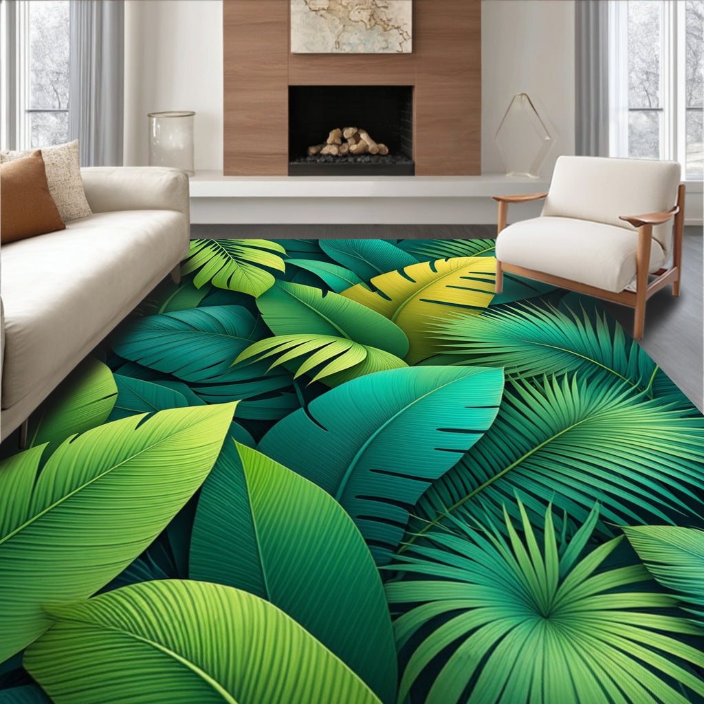 Tropical Leaf Pattern Lush Rug