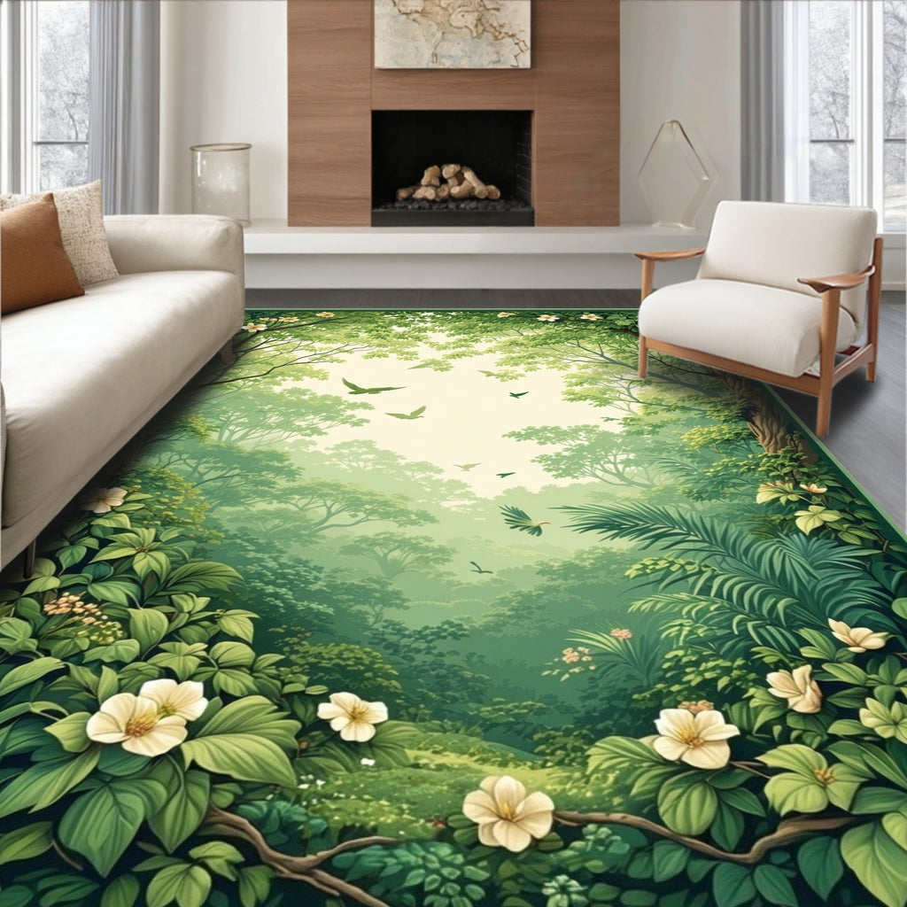 Enchanted Forest Garden With Birds Rug
