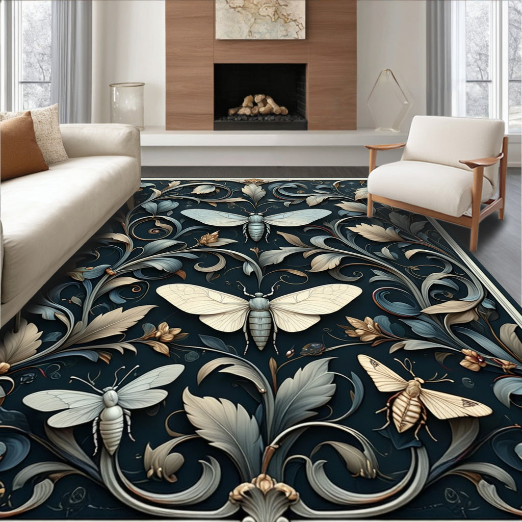 Moth Floral Nature Inspired Pattern Rug