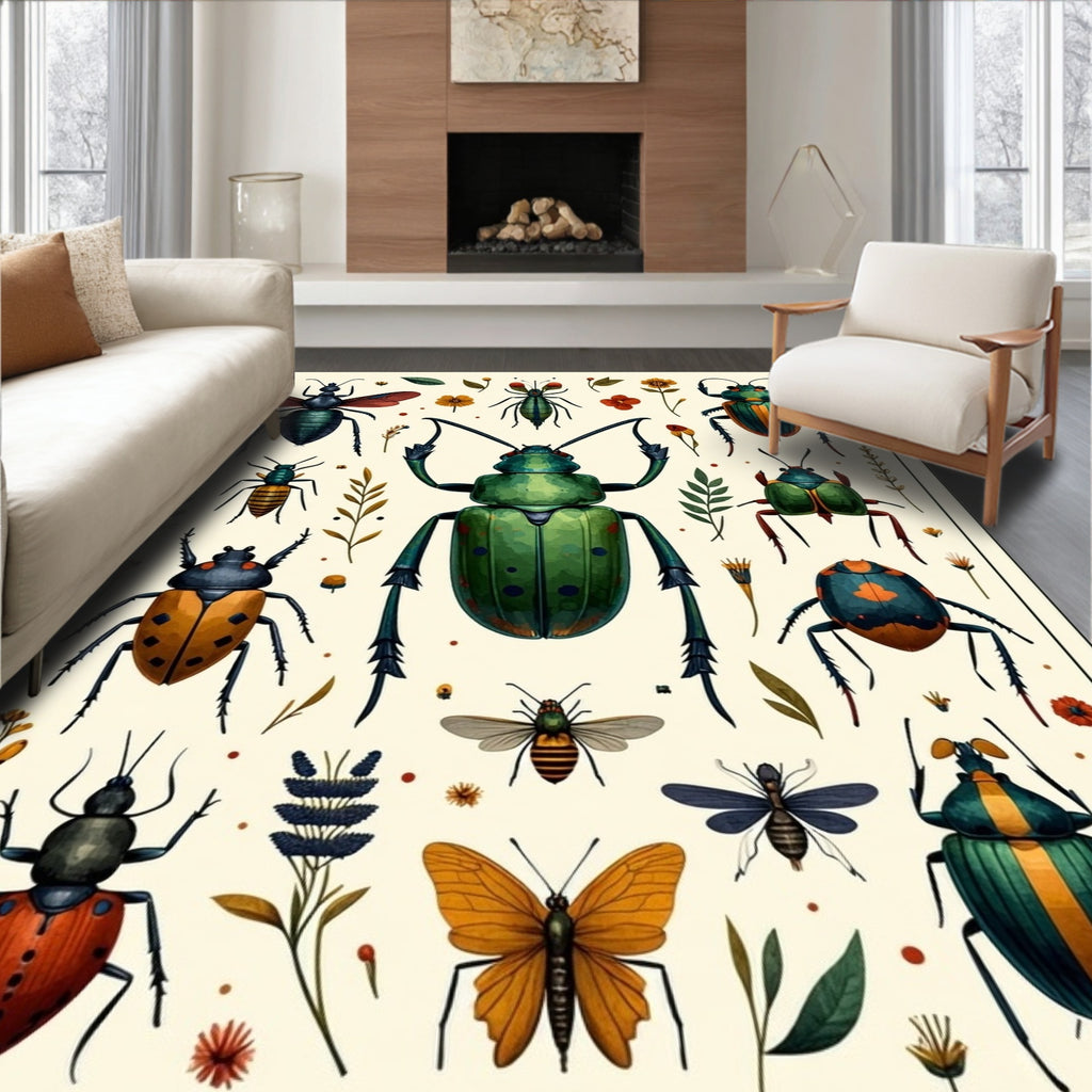 Whimsical Insects Floral Garden Collection Rug