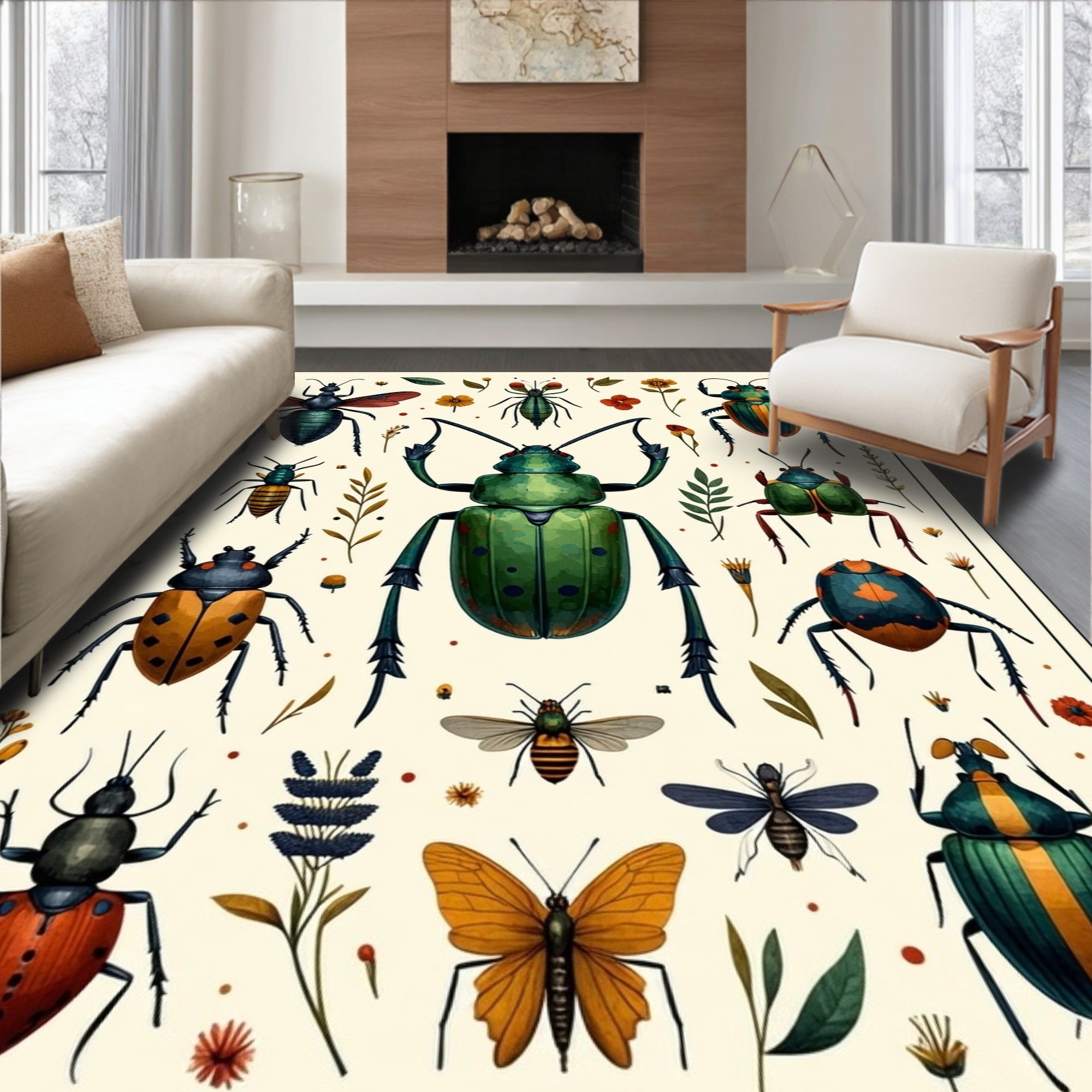 Whimsical Insects Floral Garden Collection Rug
