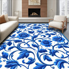 Blue Floral Scroll Pattern Rug
