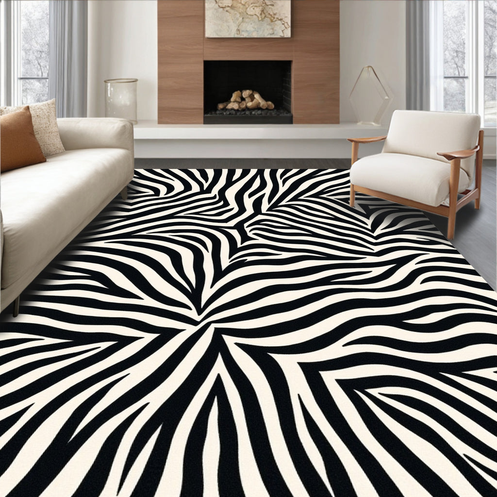 Bold Black White Stripe Pattern Rug