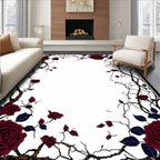 Dark Rose Vine Botanical Pattern Rug