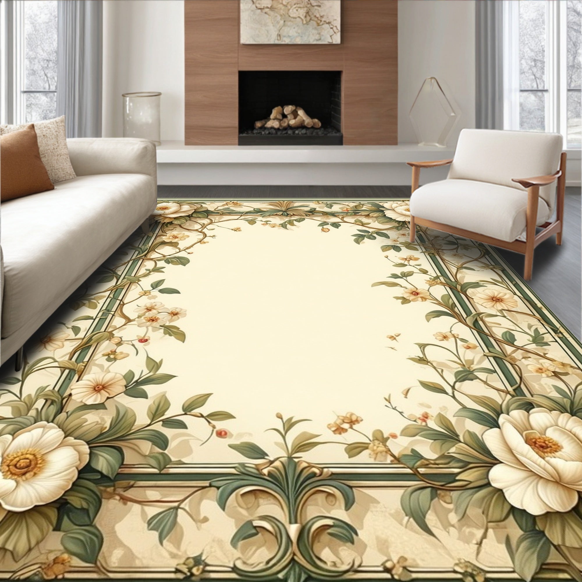 Floral Vines Elegant Border Design Rug