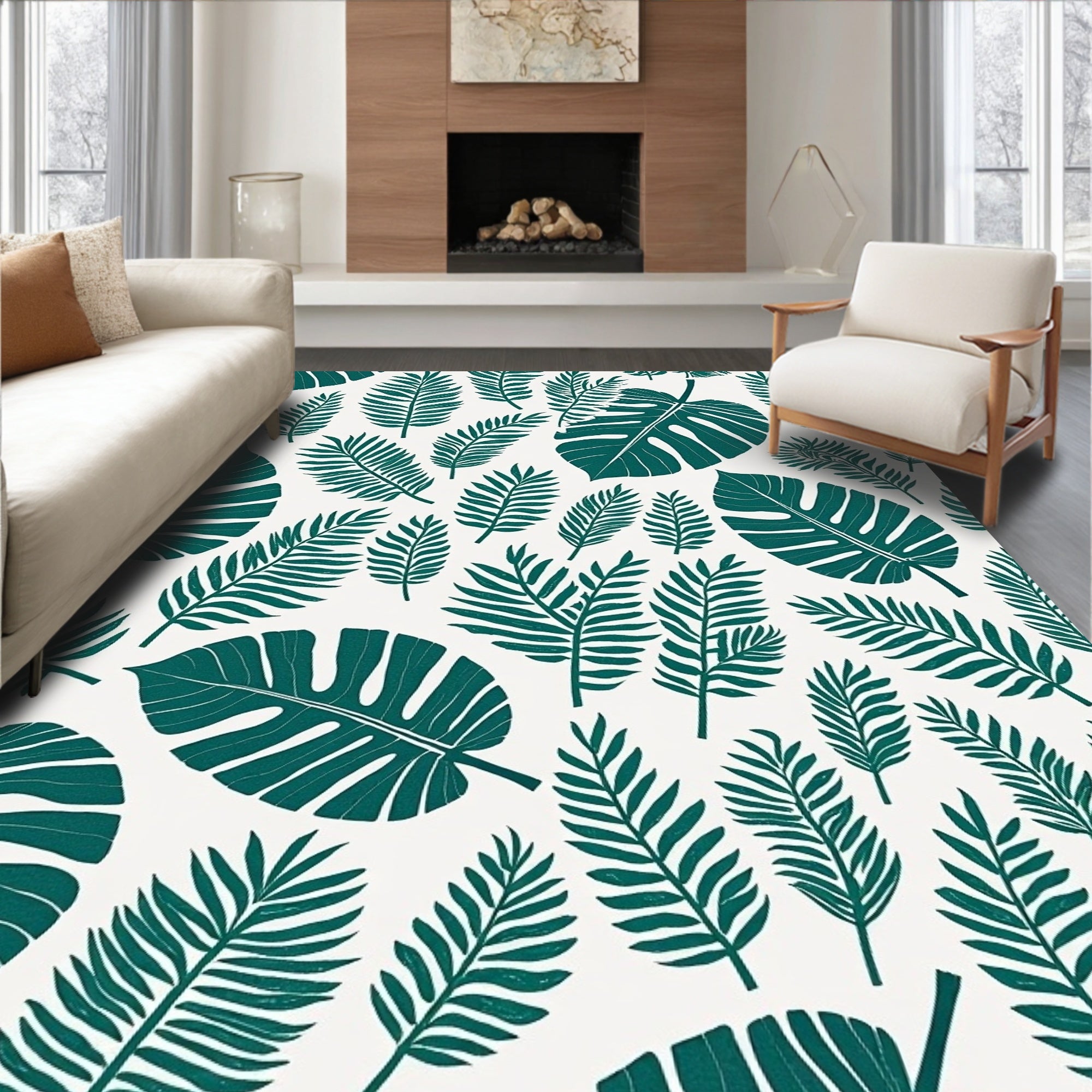 Tropical Leaf Pattern Green Design Rug