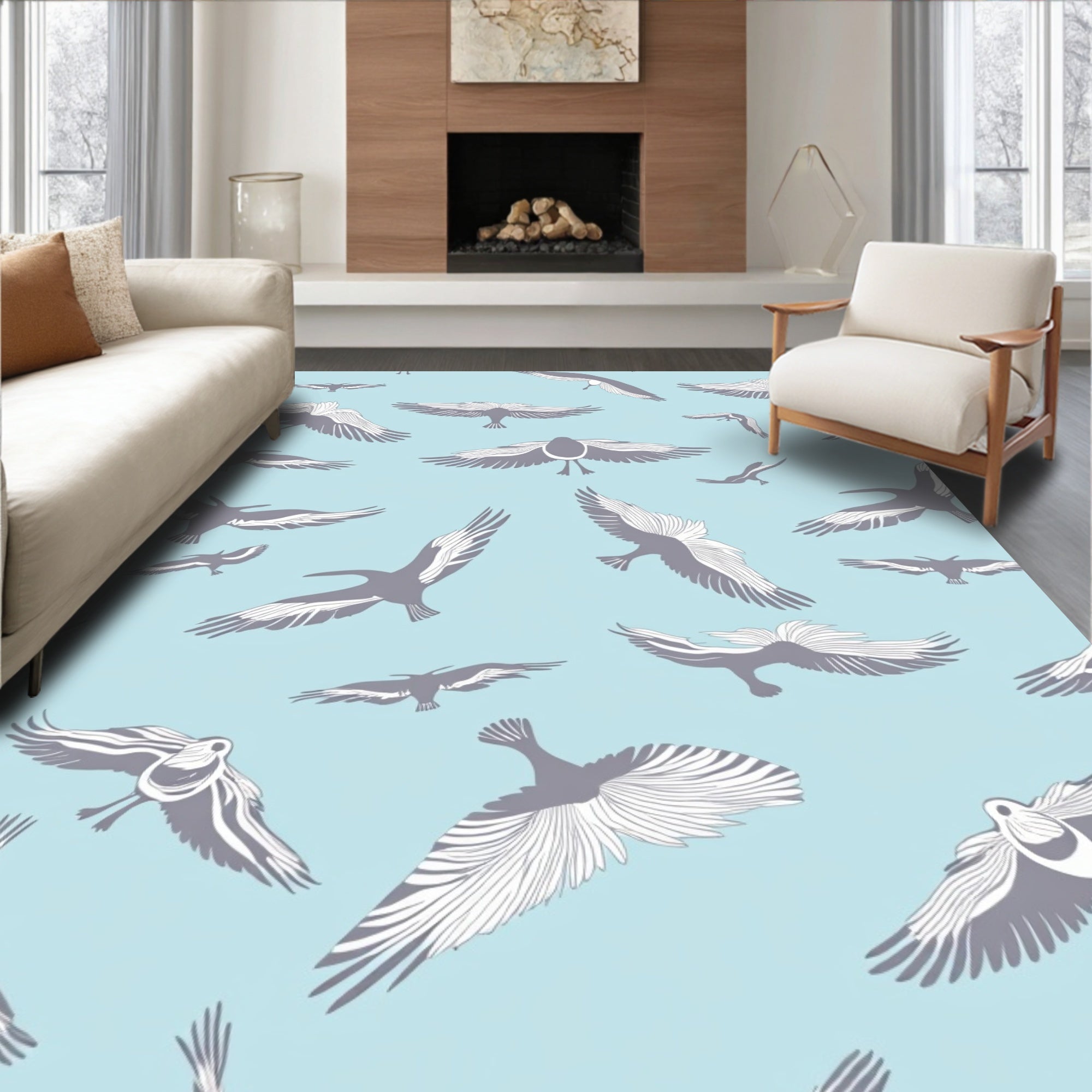 Serene Birds Flying Pattern Design Rug