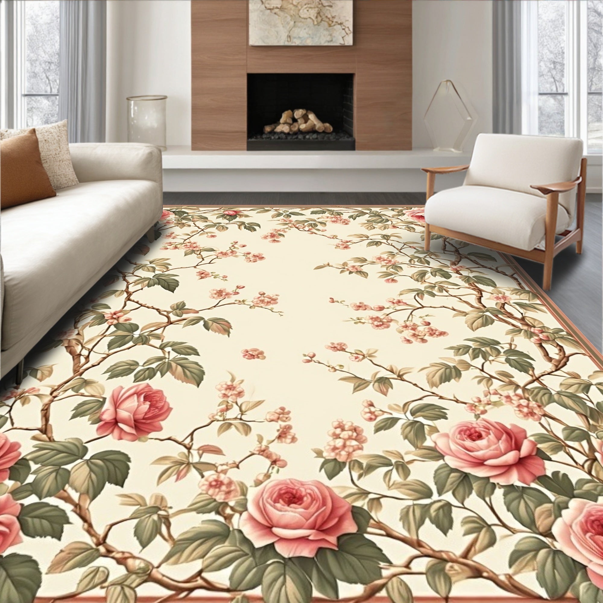 Vintage Rose and Blossom Branches Rug