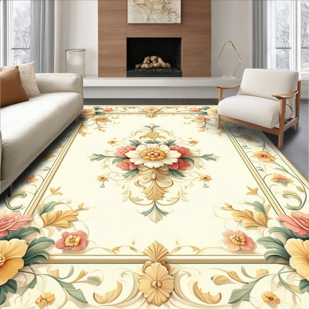 Floral Scrollwork With Pastel Accents Rug