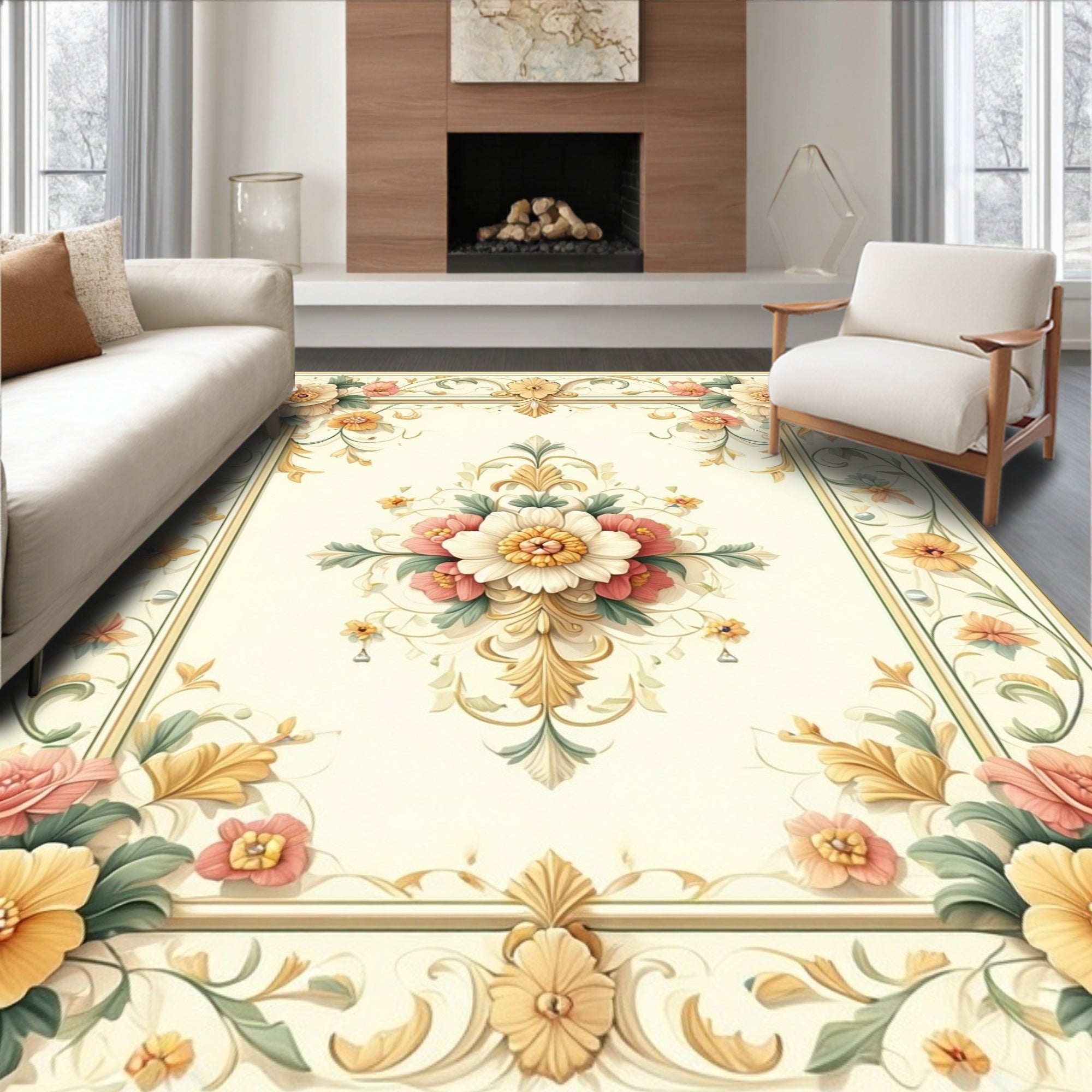 Floral Scrollwork With Pastel Accents Rug