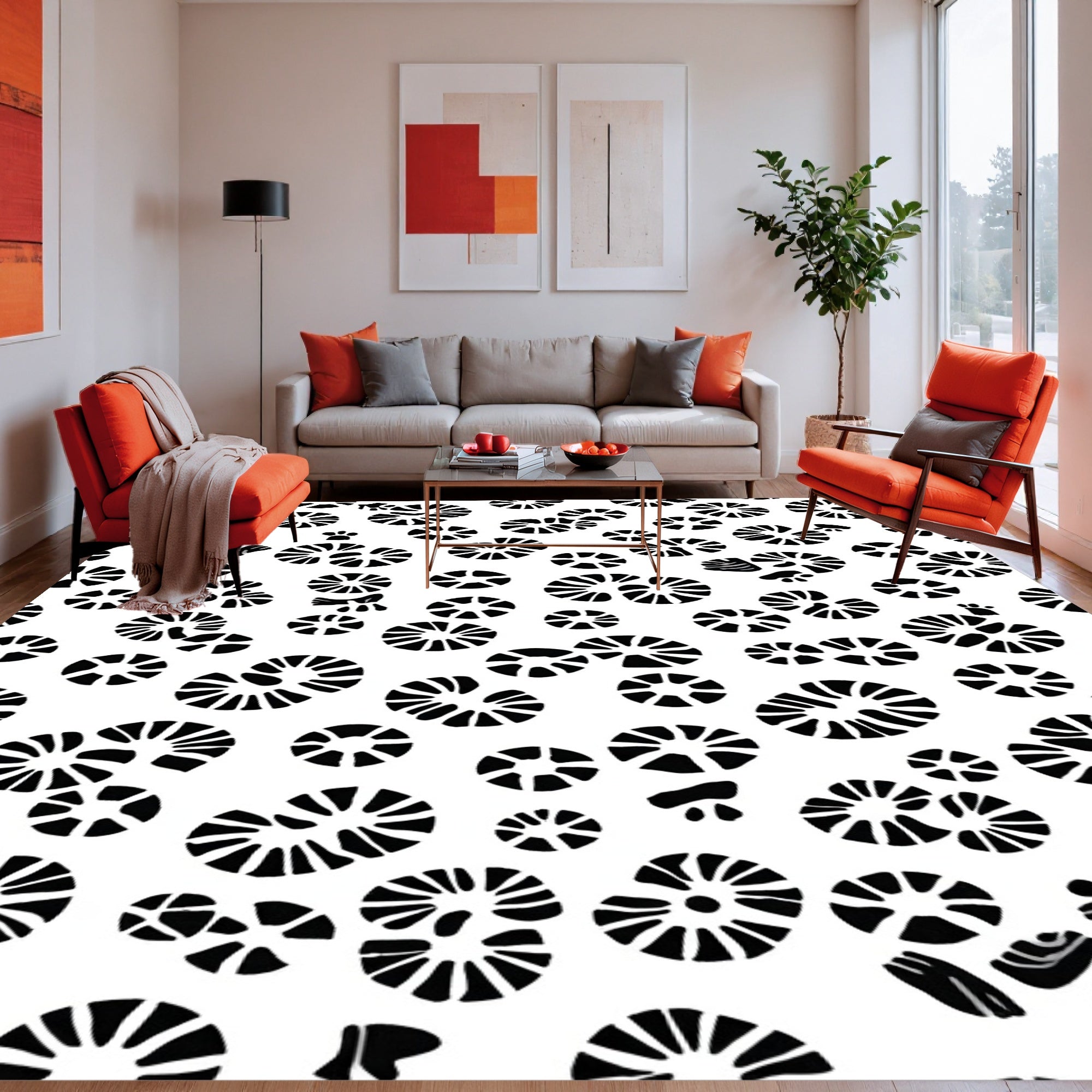 Abstract Circles And Paw Prints Pattern Rug