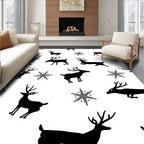Black Winter Deer Snowflake Whimsy Rug