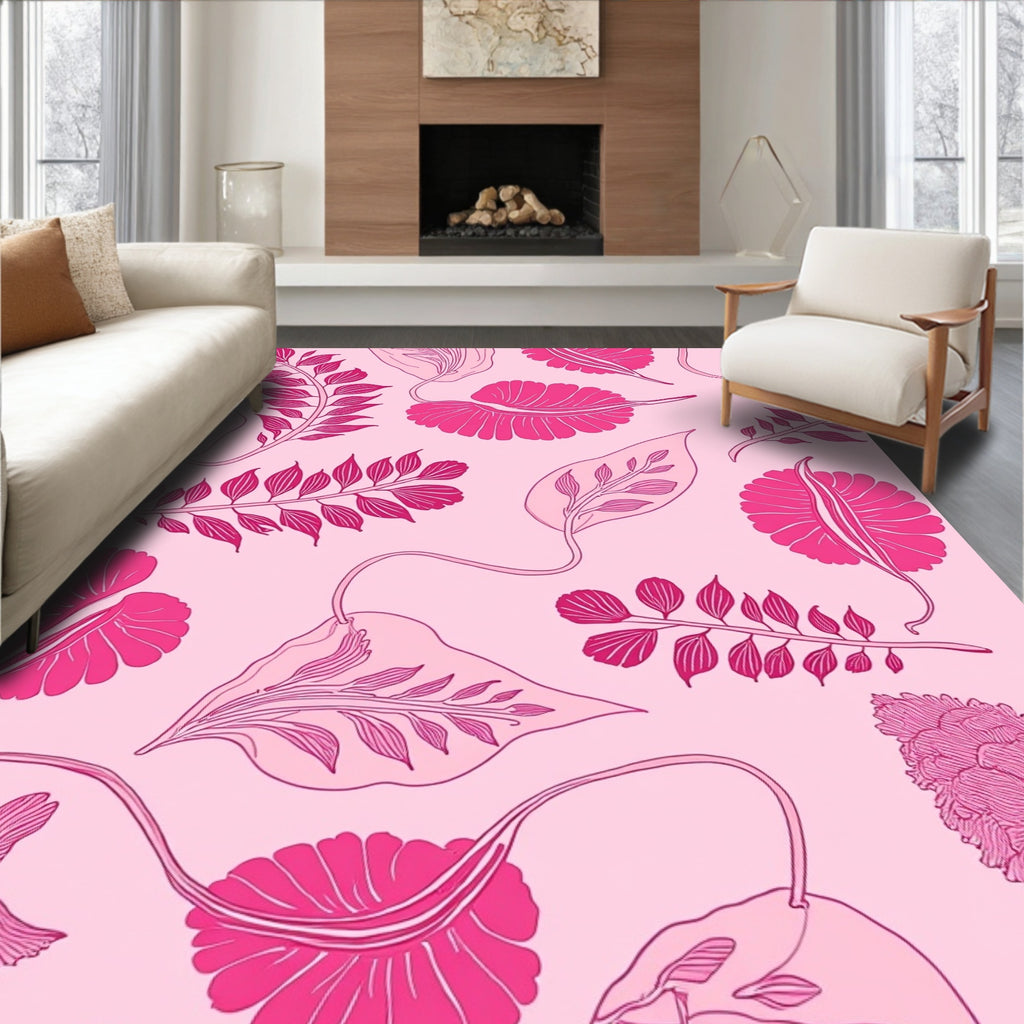 Pink Floral Vector Artwork Rug
