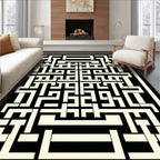 Black Cream Intricate Geometric Pattern Design Rug