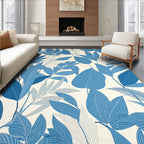 Blue Leafy Tropical Pattern Rug