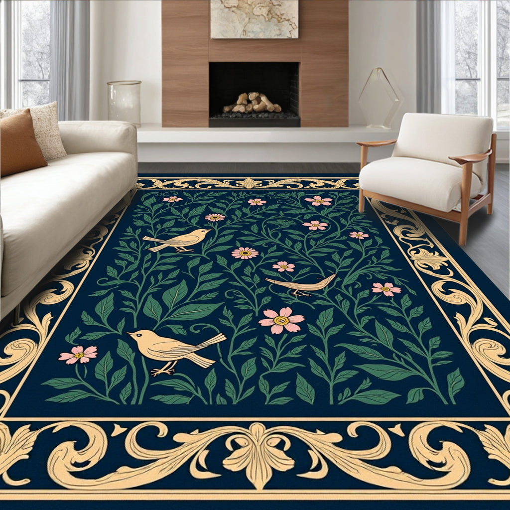 Birds and Floral Vines Pattern Rug