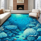 Aquatic Coral Reef Schooling Fish Pattern Rug