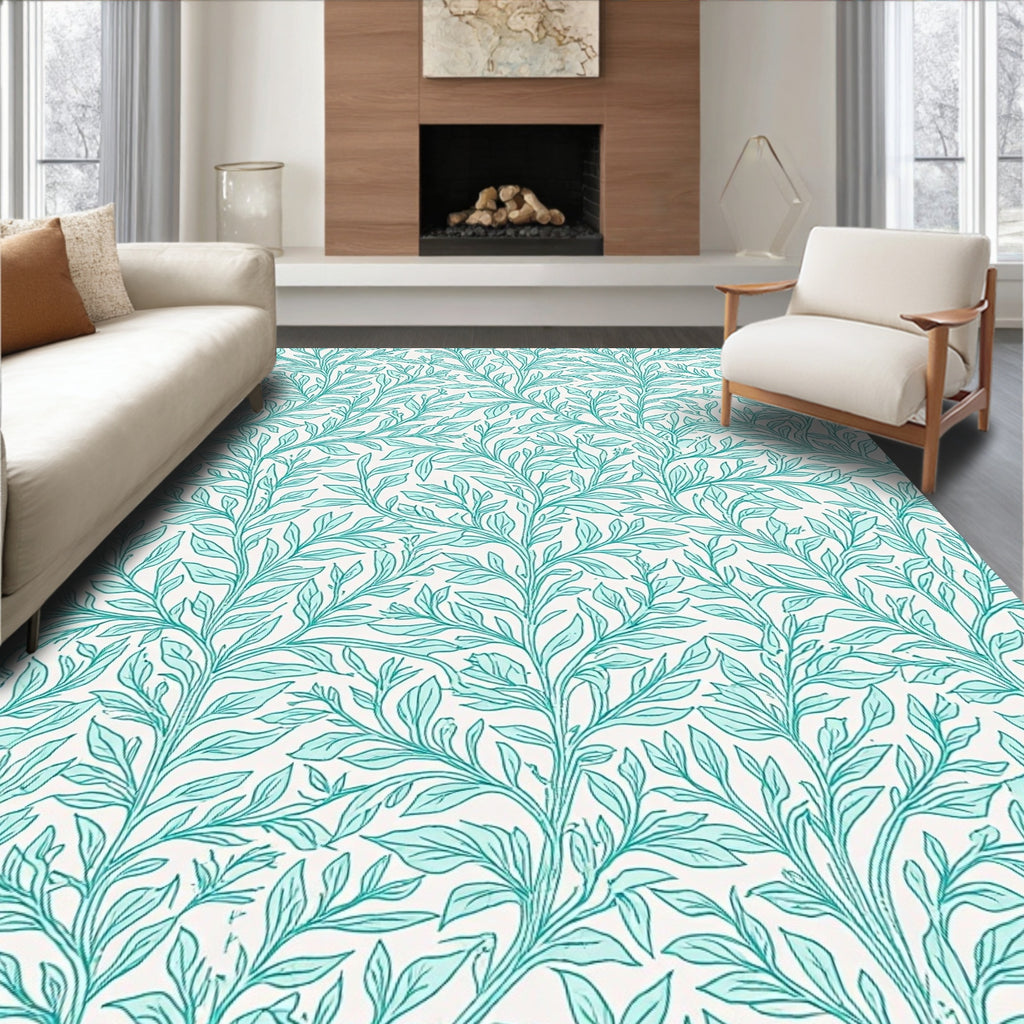 Turquoise Leafy Vines Pattern Rug