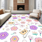 Whimsical Cat Flower Garden Pattern Rug