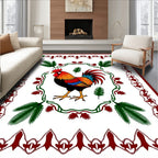 Radiant Rooster with Greenery Border Rug