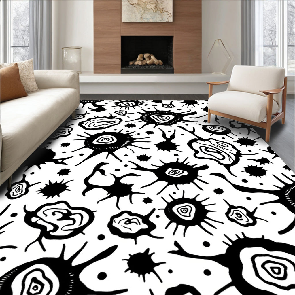 Organic Abstract Black White Splash Pattern Rug