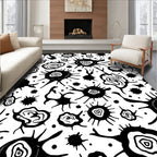 Organic Abstract Black White Splash Pattern Rug