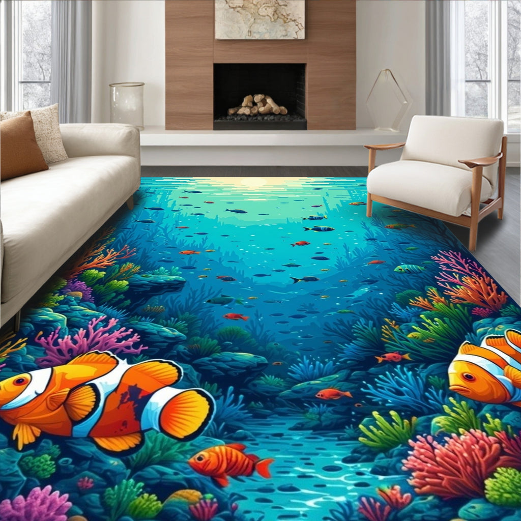 Colorful Underwater Coral Fish Scene Rug