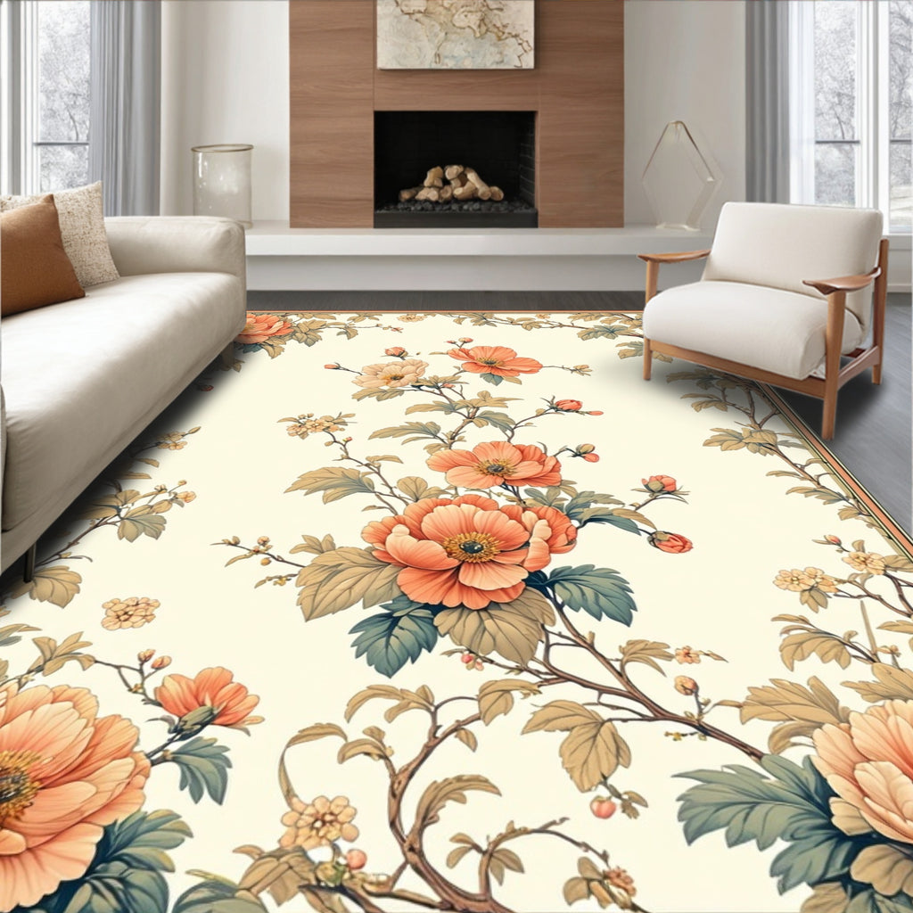 Coral Blossom Vine Botanical Rug