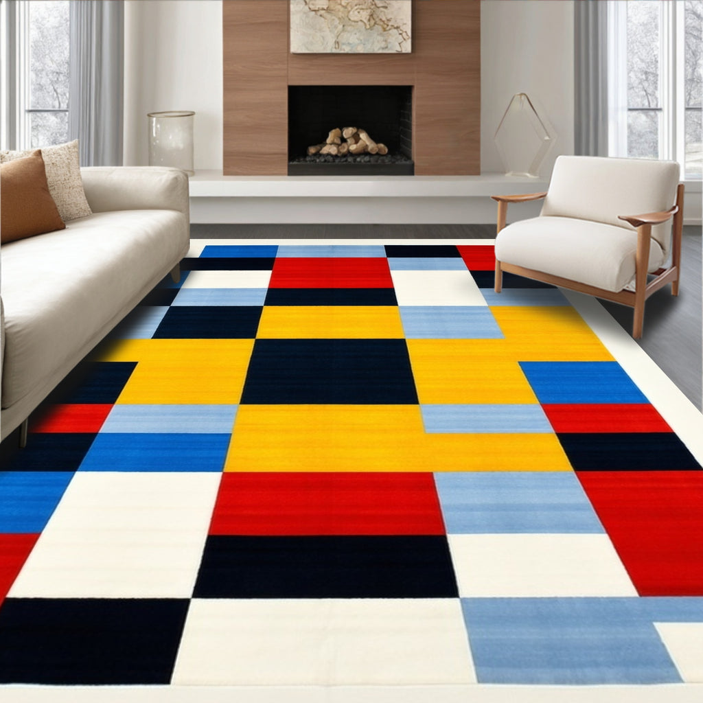 Bold Geometric Primary Colors Rug