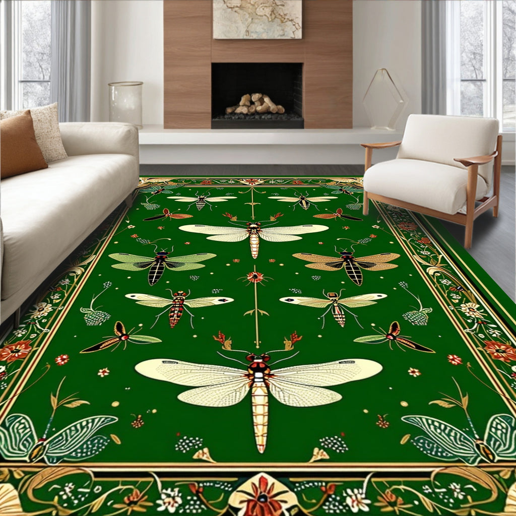 Art Nouveau Insect Floral Emerald Garden Rug