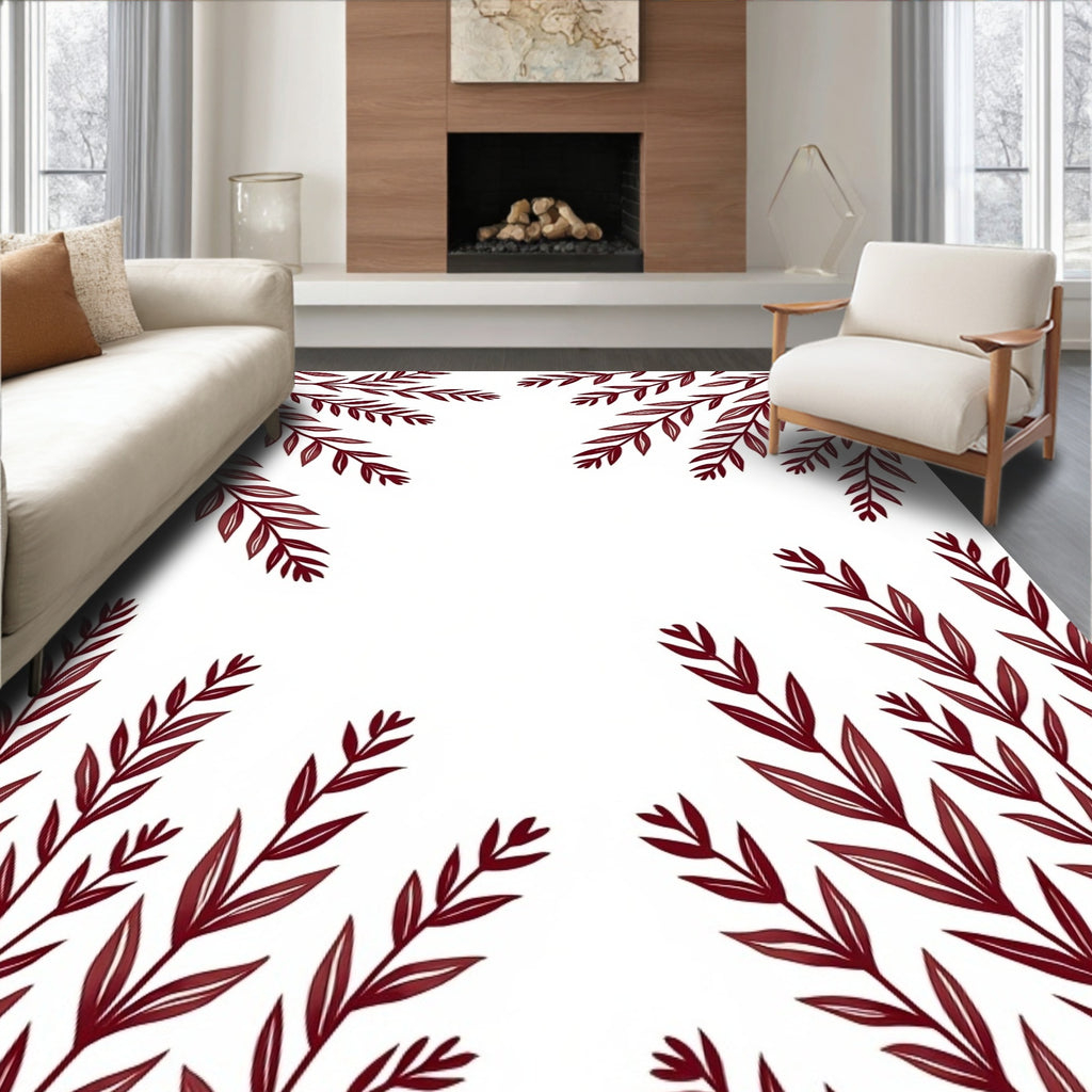 Deep Red Branches Corner Border Rug