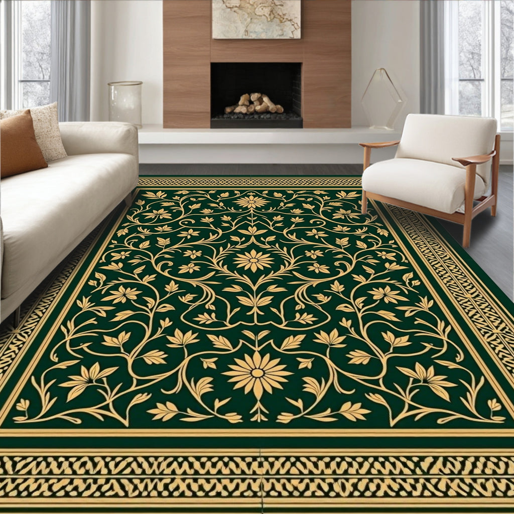 Emerald Golden Floral Arabesque Rug