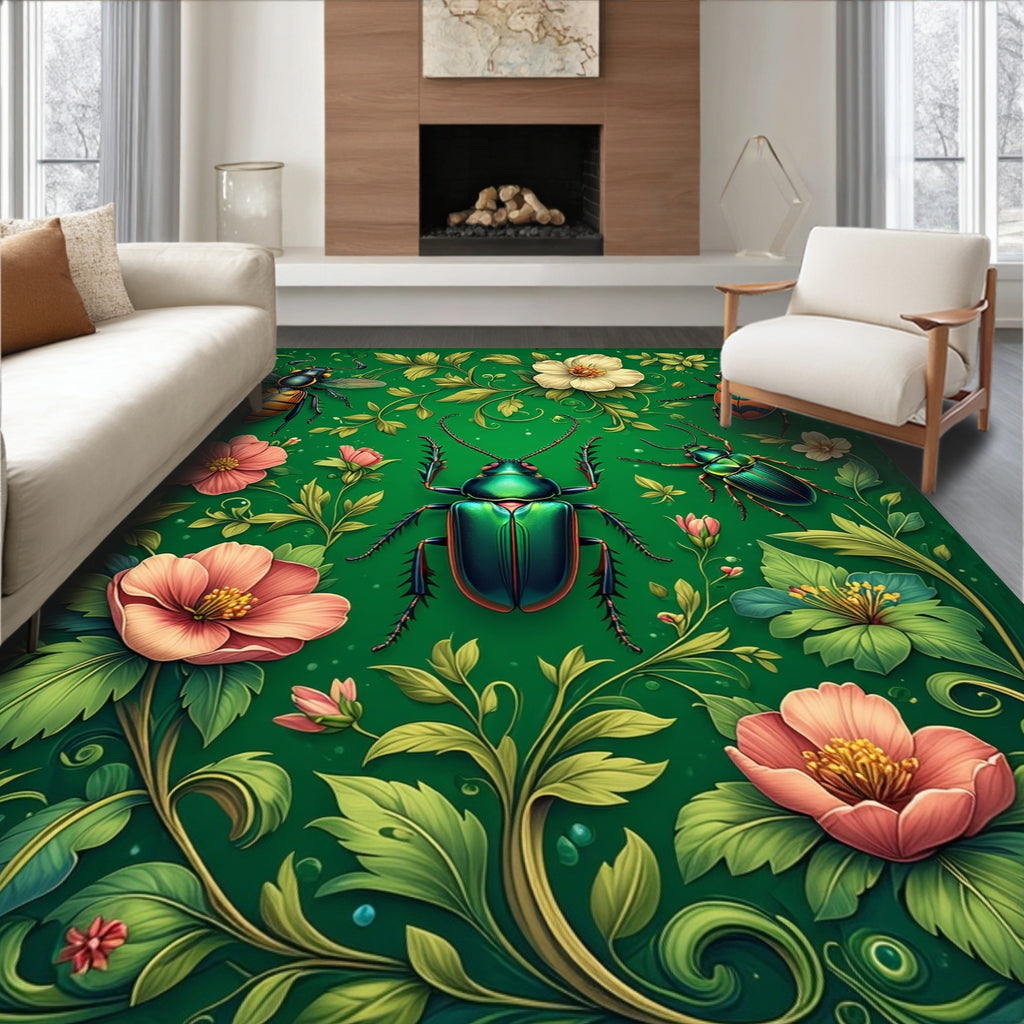 Enchanting Insect Floral Garden Pattern Rug