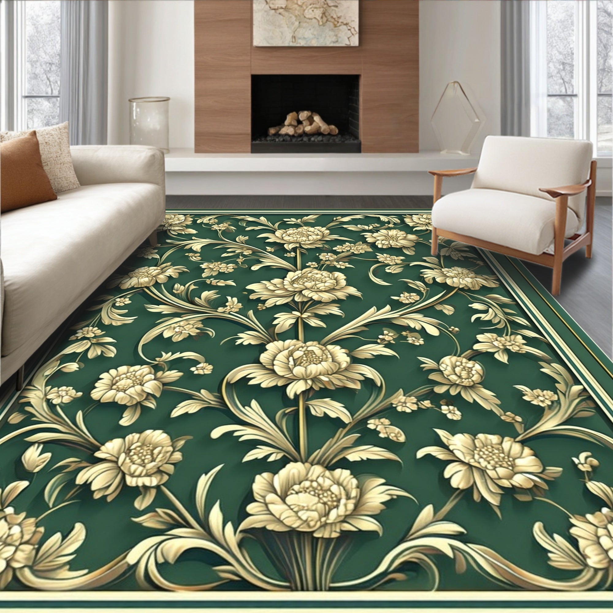 Elegant Floral Swirl Pattern Rug