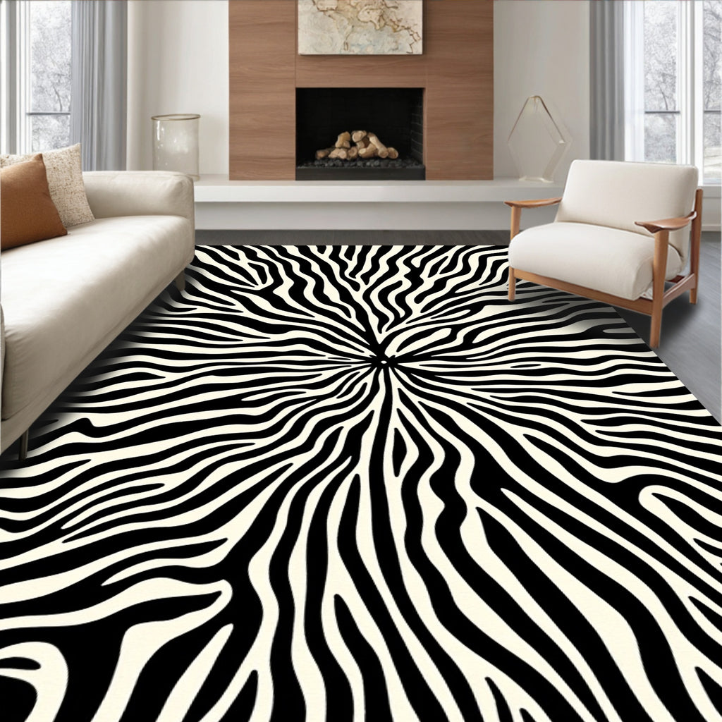 Bold Zebra Print Radiating Pattern Rug