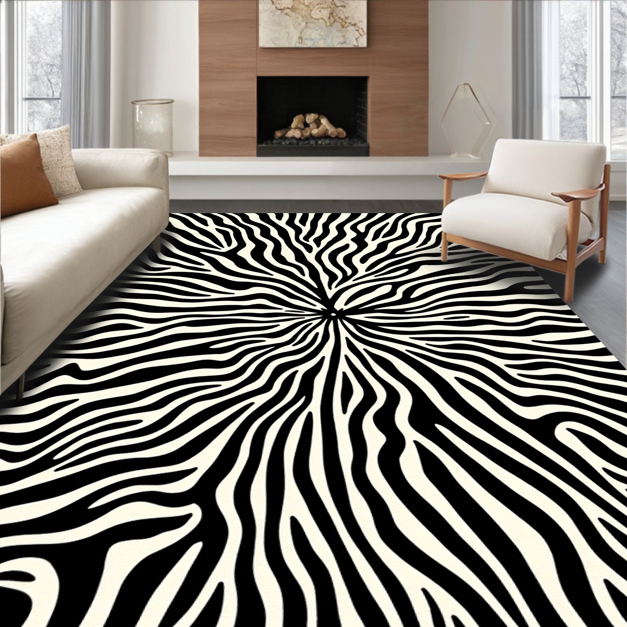 Bold Zebra Print Radiating Pattern Rug