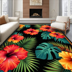 Vibrant Tropical Hibiscus Floral Design Rug