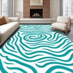 Abstract Teal Swirl Line Pattern Rug