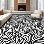 Abstract Black White Wavy Stripes Rug