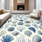 Blue Coral and Shell Nautical Pattern Rug