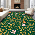 Forest Green Floral Botanical Pattern Rug