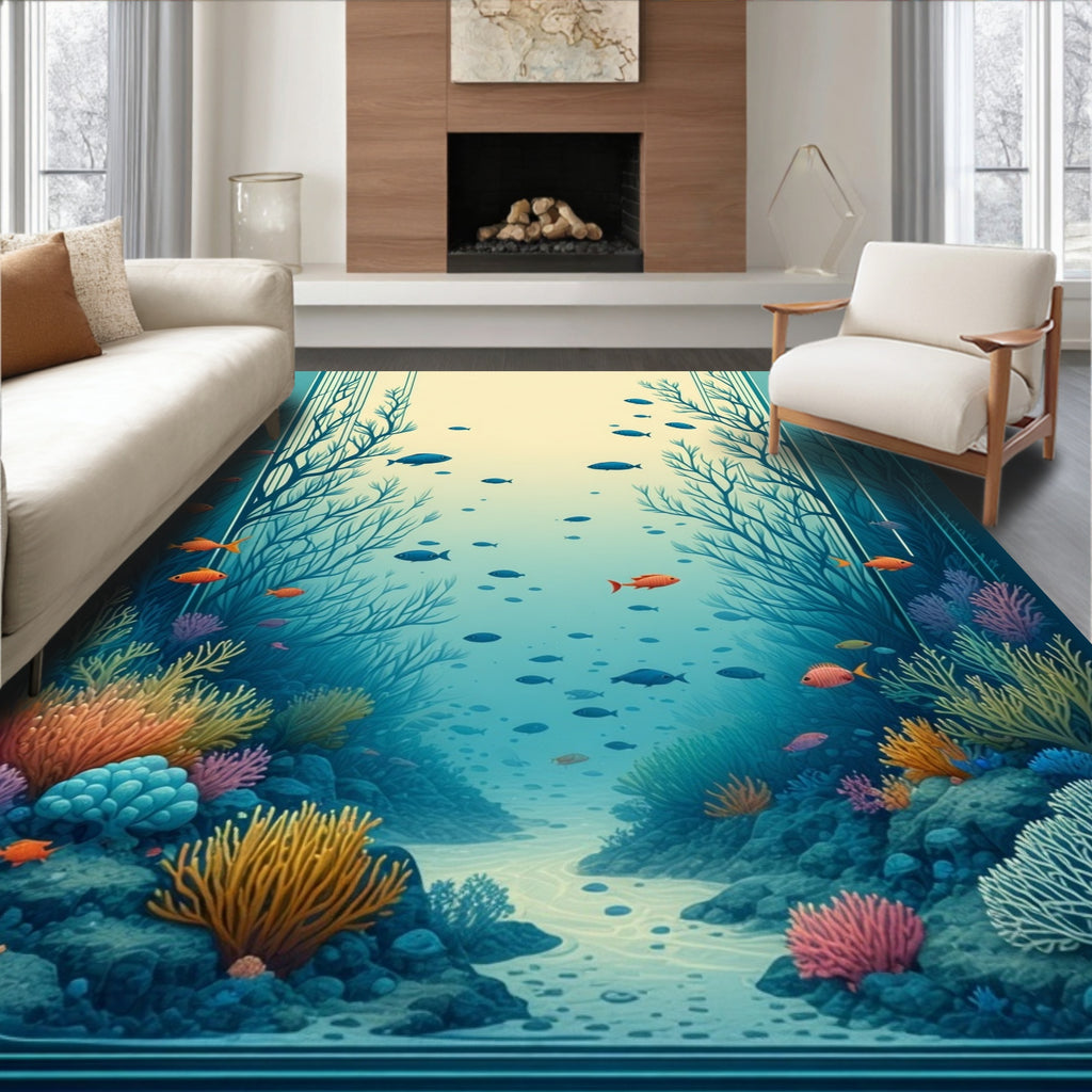 Marine Coral Reef Fish Scene Rug