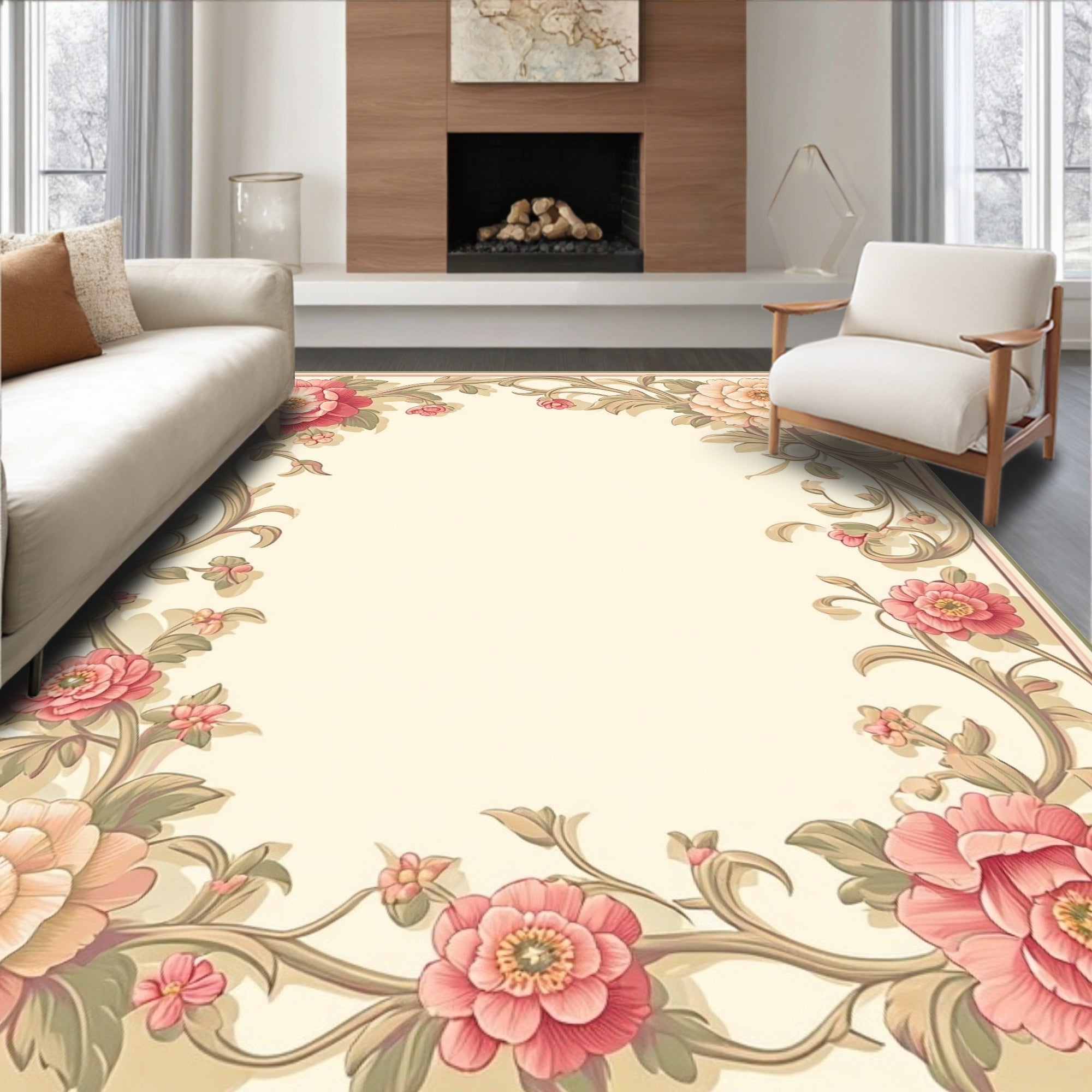 Elegant Floral Archway Border Design Rug