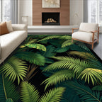 Lush Green Tropical Leaf Pattern Rug